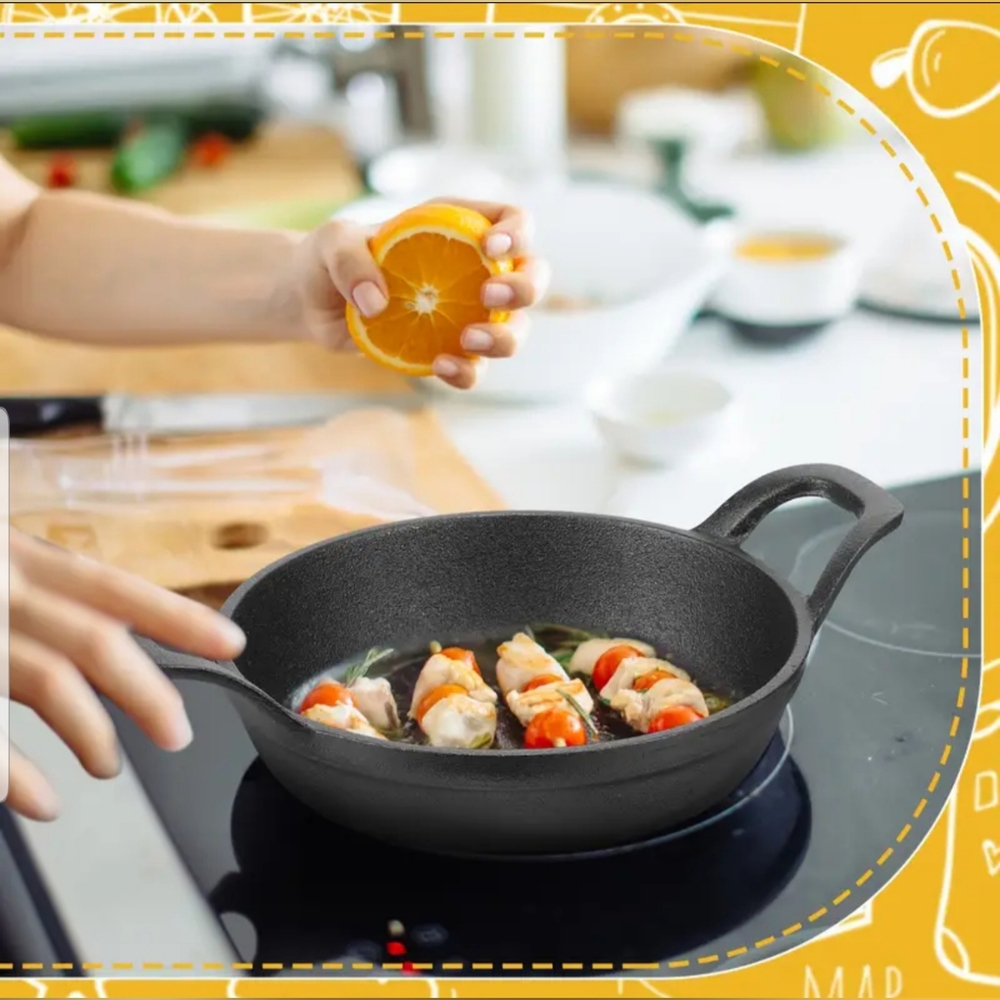 1 Double Handle Cast Iron Skillet & Wooden Tray Set - NWOB - Picture 8 of 10